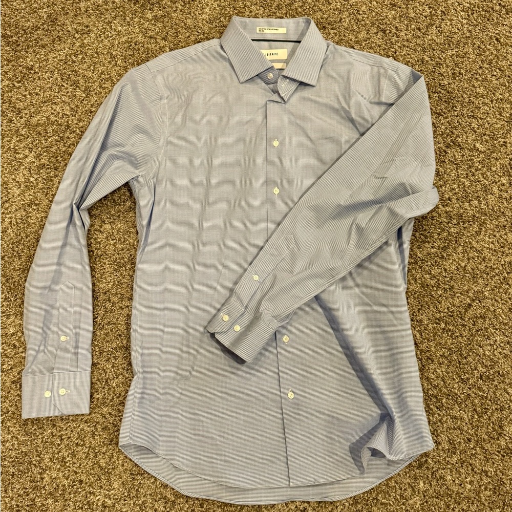 Calibrate dress shirt. Light blue. Trim fit. Large. Neck 16. Sleeve 34-35.
